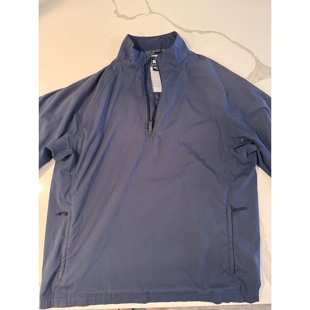 ADIDAS Shirt Mens M Navy CLIMAPROOF PULLOVER 1/4 ZIP‎ WINDBREAKER Short Sleeve